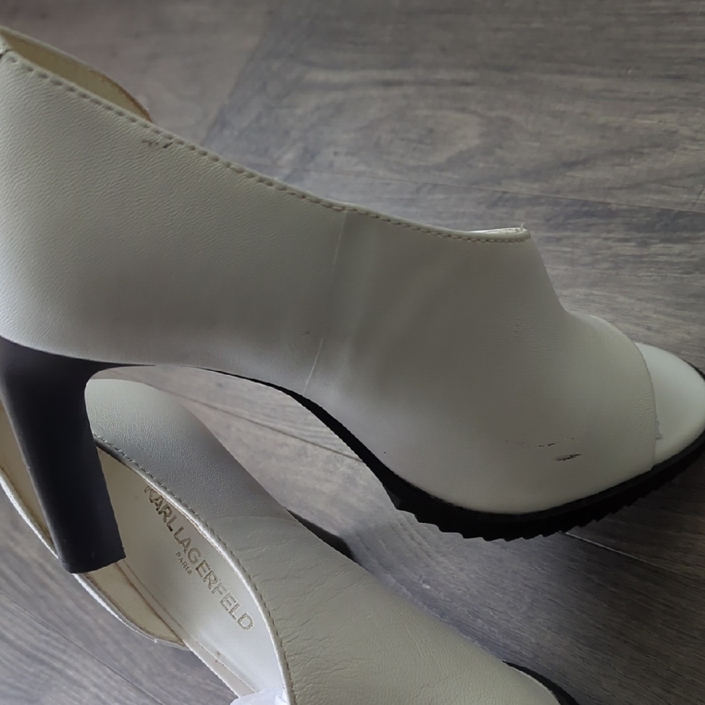 Karl Lagerfeld Cream Peep Toe Heels - Picture 5 of 16